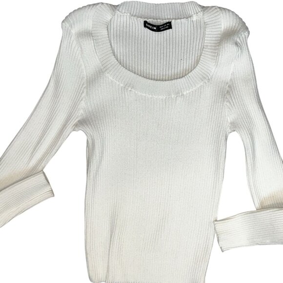 Womens Scoopneck‎ Long Sleeve Ribbed Sweater Medium White Modern Classic - Picture 6 of 8